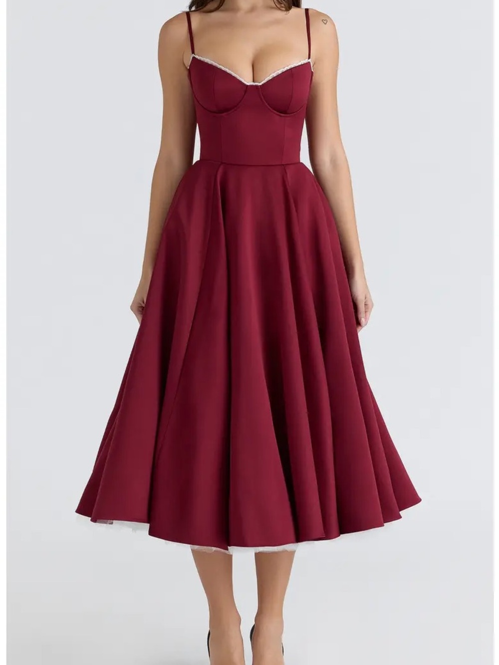 House of CB Wine Mademoiselle Red Midi Dress with Spaghetti Straps